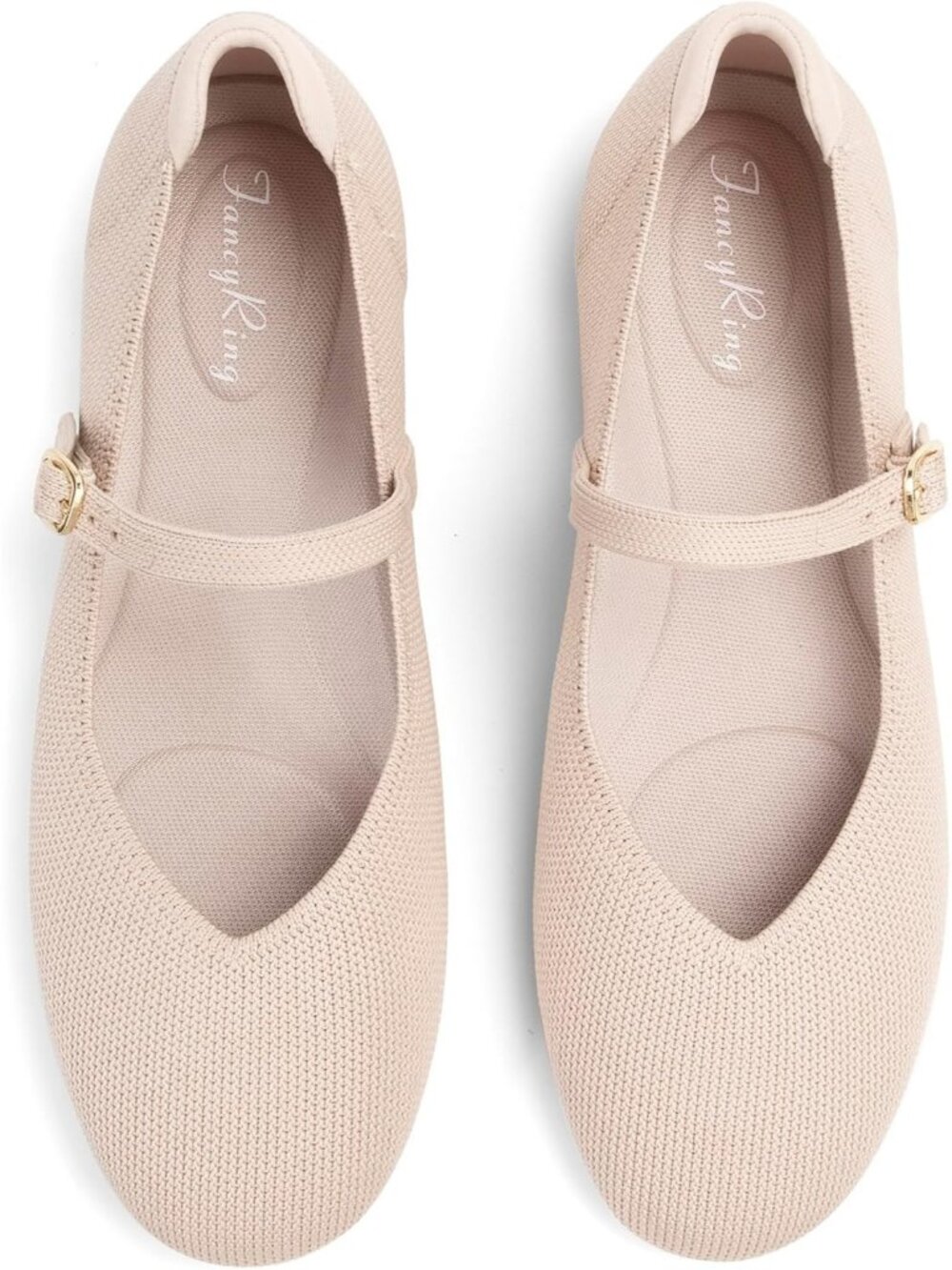Women's Almond Comfortable Round Toe Ballet Flats with Strap Knit Mary Jane Shoe